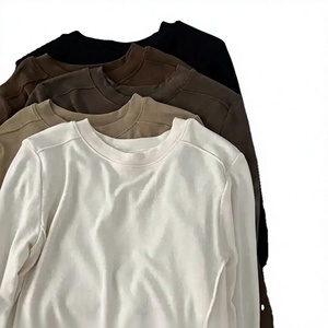Latest Design Custom <b>Men's</b> O-Neck Long Sleeve Fleece Knitted Breathable T-Shirt Solid Color Pullover Winter Wear Regular Fit - Product Image 3