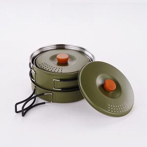 Wholesale Custom Foldable Handle Stainless Steel <b>Camping</b> Cookware Set Pots and Pans - Product Image 2