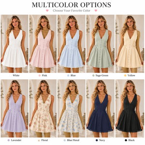 Robe mini sans manches en mousseline blanche à col en V avec détail croisé, style décontracté pour les vacances, pour femme, vente en gros - Product Image 2
