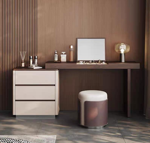 Lật Bìa gương + rắn gỗ bàn trang điểm + Phân trang điểm Vanity Bộ với yên da kết thúc tủ quần áo với ngăn kéo - Product Image 1