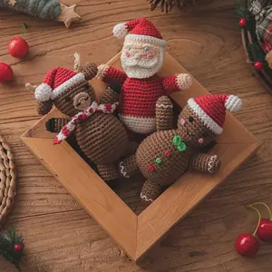 手作りサンタクロースかぎ針編みかわいいエルククリスマス赤ちゃん編み物人形ジンジャーブレッドマンドール子供のおもちゃ