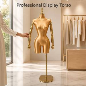 Maniquí Femenino <span class=keywords><strong>de</strong></span> Plástico Dorado, Modelo PU-2-SG, con Brazos Articulados, Torso para Exhibición <span class=keywords><strong>de</strong></span> Ropa en Tiendas - Product Image 1