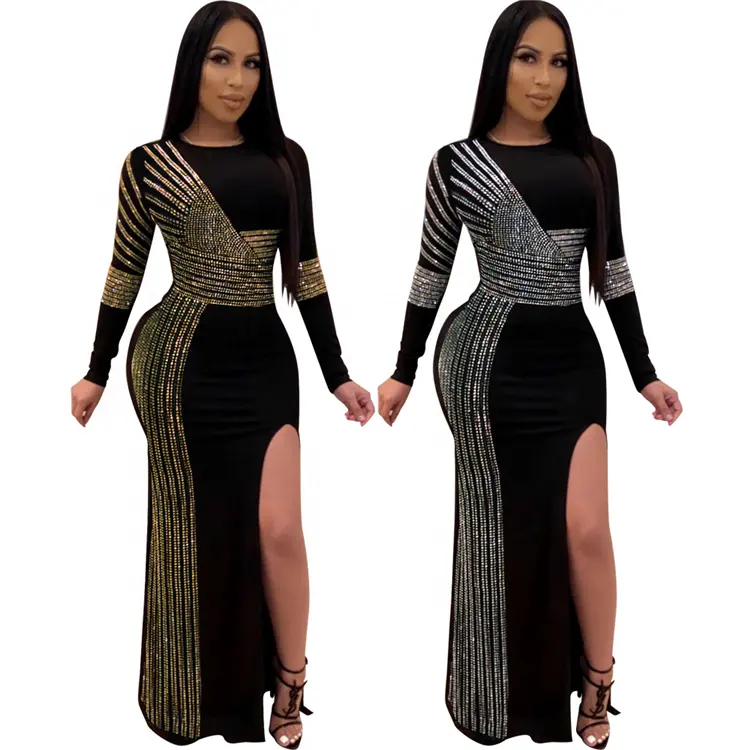 WN501320 verano nuevo diseño Sexy de cuello O Club de Damas Vestido de manga larga mujeres Bodycon Maxi vestidos largos para mujer