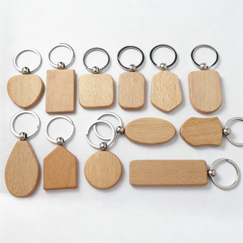 Beech Wood Keychain with Laser Engraving