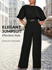 <span class=keywords><strong>Combinaison</strong></span> élégante Acelyn pour femme, sexy, <span class=keywords><strong>grande</strong></span> <span class=keywords><strong>taille</strong></span>, jambe large, manches bouffantes, pantalon au-dessus du genou, tenue de soirée une pièce - Product Image 6