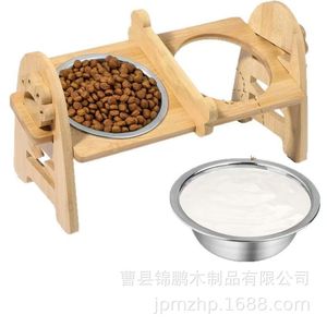 Comedero para Perros de Madera con Cuencos de Acero Inoxidable, Soporte de Bambú Ajustable, Elevado, Antideslizante y Fácil de Limpiar - Product Image 4