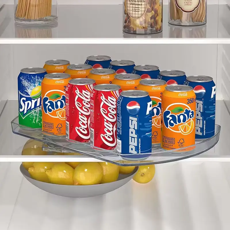 Klarer Kunststoff Kühlschrank Organizer Lebensmittel behälter Küche Plattenspieler Spice Organizer Rack rotierend