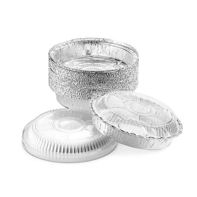 Food pack containers round cooking liners aluminum pans tin foil plates 9 inch with clear lid