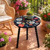 Table d'appoint ronde à pieds en spirale artistique, motif mandala, en bois massif torsadé, détachable, pour salon