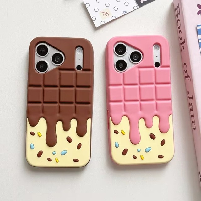 Cute Chocolate 3D Silicone Mobile Phone case for iPhone 17 16 15 14 13 Pro Max Ice Cream Rubber Cookie Ins Soft Back Cover New