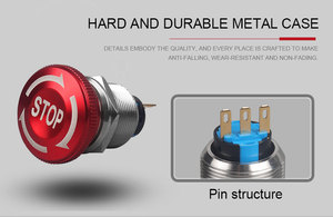 Huawu IP65 22mm tạm thời thép không gỉ khẩn cấp dừng đẩy nút chuyển đổi 16A thiết bị nhà - Product Image 5
