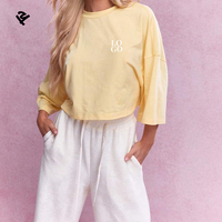 Fabricant de vêtements personnalisés F240294 Tops courts à manches longues pour femmes T-shirt ample à col rond Vêtements de sport d'entraînement de fitness