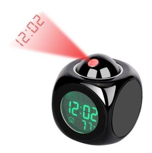 Réveil numérique avec affichage LED de projection LCD sur le bureau, fonction snooze, thermomètre et messages vocaux - Product Image 1