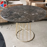 Table basse ronde en marbre brun antique pour salon, fabriquée à la main