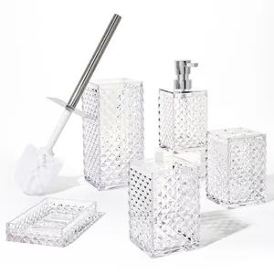 YAUKPH Bathroom Sets 5 Piece Acrylic Toothbrush Holder, Hand Lotion Dispenser, Toilet Brush Bathroom Accessories Set