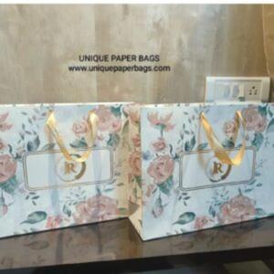 Luxury Floral Art Paper Gift <b>Bags</b> With Gold Ribbon Handle Recyclable Packaging For <b>Craft</b> And Gifts - Product Image 4