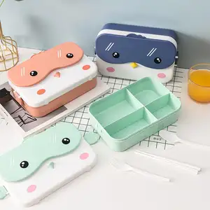 India market cute cartoon plastic PP Bento box student portable 4 compartments lunch box wholesale