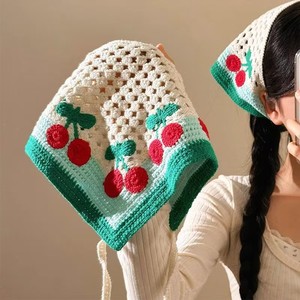Accesorios para el Cabello al Por Mayor Pañuelo de Ganchillo con Fresas Tejidas Turbante Floral Diademas Triangulares y Cintas Boho para Niñas - Product Image 5