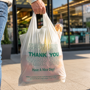 Bolsas de Compras Blancas de 12x7x21 Pulgadas, 100% Compostables, Biodegradables, de PLA PBAT, con Logotipo Personalizado, para Tiendas, Comercios y Venta al por Mayor - Product Image 6