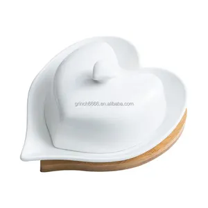 2024 Hochzeit Herz Keramik Butter Keeper Dish Herzförmige Keramik schale mit Griff deckel Geschirrs püler Safe Halter