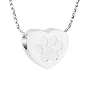 Pet Memorial Locket Urn Necklace Heart Cremation Jewelry for Dog/Cat Ashes Paw Print Keepsake Pendant for Men Women