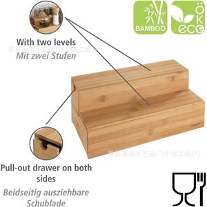 Bamboo <b>Tea</b> Storage <b>Box</b> Drawer Style Spice Rack Desktop Organizer With Compartments For Kitchen Use - Product Image 2