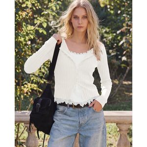 FOXA Cardigan ajusté pour femme, manches longues, côtelé, boutonné, léger, tenue d'automne - Product Image 2