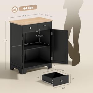 Armoire de rangement de cuisine en bois noir SENYU avec 2 tiroirs et 2 portes, chariot de bar à café pour salle à manger - Product Image 2