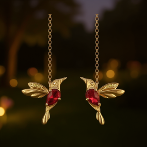 Orecchini Pendenti E567 Placcati Oro con Diamante Rosso Taglio a Pera, Gioielli Romantici da Festa per Donne - Product Image 2