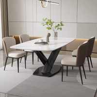 Ensemble de salle à manger classique rectangulaire de luxe avec plateau en marbre, table et chaises pour 6/8 personnes, directement de l'usine