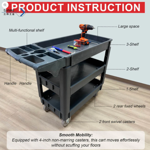 Heavy Duty Rolling Utility <strong>Service</strong> <strong>Cart</strong> for Warehouse/Garage/Restaurants/Offices, HDPE Shelves, 5" Caster Wheels - Product Image 6