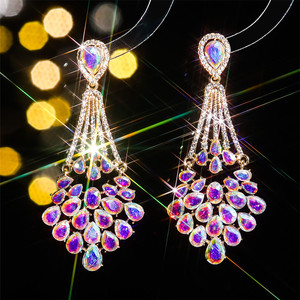 Pendientes de botón de cristal de colores con diamantes de imitación, estilo europeo americano, accesorios de oreja exagerados, pendientes de moda para espectáculos de bikini - Product Image 4