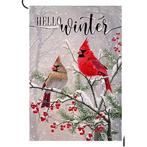 Bandera de jardín personalizada de invierno con pájaro cardenal, de doble cara, estilo rústico, impresa digitalmente, con árboles, nieve, Navidad y festividades - Product Image 1