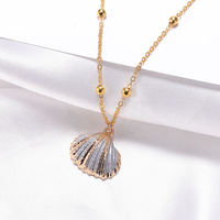 Collar con Colgante de Acero Inoxidable de la Serie Ocean, Moderno, para Mujer, con Diseño de 7 Conchas de Abulón
