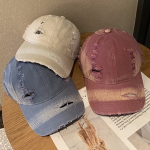 Washed Distressed Ripped Baseball <b>Cap</b> For <b>Women</b> Cotton Denim Sun Hat American Retro Style Duckbill <b>Cap</b> Pink Blue Off White - Product Image 4
