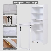 Bureau pliable avec rangement, bureau escamotable avec étagère, prise intégrée, bureau pliable gain de place pour petits espaces