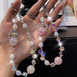 Cute Crystal Mobile Phone Lanyard Strap Anti-Lost Arts Crafts Phone Hand Rope Hand-beaded Car Keychain