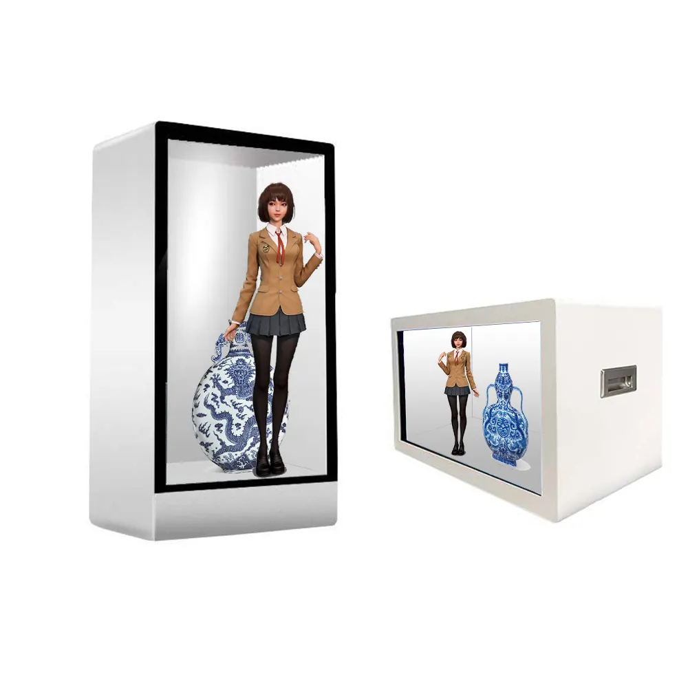 จอภาพแสดงผลโฆษณา LCD ใสขนาด 65 นิ้วพร้อมกล่องโฮโลแกรมตู้โชว์แบบสัมผัสแบบโต้ตอบ