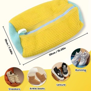 Bolsa para lavar zapatos Chenil con cremallera para el cuidado de la ropa, estilo minimalista, amarillo y azul - Product Image 4