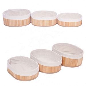 Ensemble de 3 paniers de rangement en bambou naturel véritable, bon marché et vendu, panier en bambou avec doublure - Product Image 3