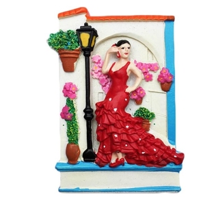 3D Flamenco Bailarina Estilo Español Resina Refrigerador Imán Recuerdo Turístico. Decoración del hogar y la cocina Pegatinas magnéticas Artesanías de resina - Product Image 1
