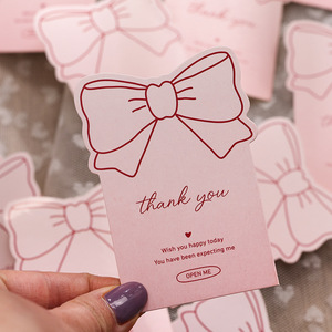 Mignon arc décoratif Kraft boîte-<span class=keywords><strong>cadeau</strong></span> sceau autocollant sérigraphié carte de voeux «merci» carte postale pour gâteau boulangerie carte-<span class=keywords><strong>cadeau</strong></span> - Product Image 1