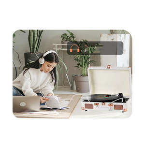 Tocadiscos Portátil de Vinilo con Maletín de Madera, Altavoces, Bluetooth, USB, Radio FM, Reproductor de 3 Velocidades, Decoración de Audio para el Hogar, Gran Venta - Product Image 4