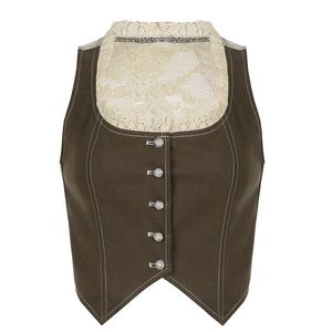 Chaleco de Punto Corto con Cuello Cuadrado para Mujer, con Ribete de Encaje, Botones en la Parte Delantera, Chaleco sin Mangas, Cárdigan - Product Image 6