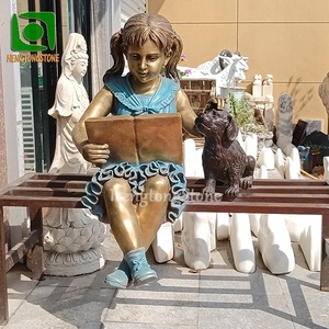 Escuela famosa occidental decorativa bronce chica leyendo libros con <span class=keywords><strong>perro</strong></span> sentado en el banco estatua figura de Metal escultura - Product Image 1