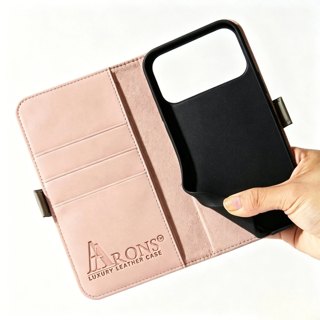 Premium Genuine Leather Luxury Foldable Case for 17 Pro Max with Screen Protector Factory Wholesale