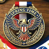 Médaille commémorative personnalisée en métal 3D creux en forme d'aigle, finition or antique, émail doux, avec ruban