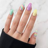 Lot de faux ongles à presser réutilisables, couleur macaron, bloc de couleurs, logo personnalisé, OEM, marque privée, extension d'ongles moyens en amande