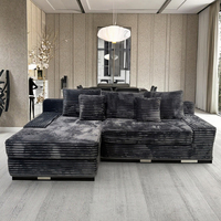 Canapé modulaire sectionnel en forme de L, canapé sans structure avec assise profonde en velours côtelé, canapé nuage pour salon et chambre, aucun assemblage requis