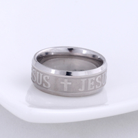 8MM Titane 18K Plaqué Or Anneaux de Prière Jésus Croix Chrétienne Anneau en acier inoxydable